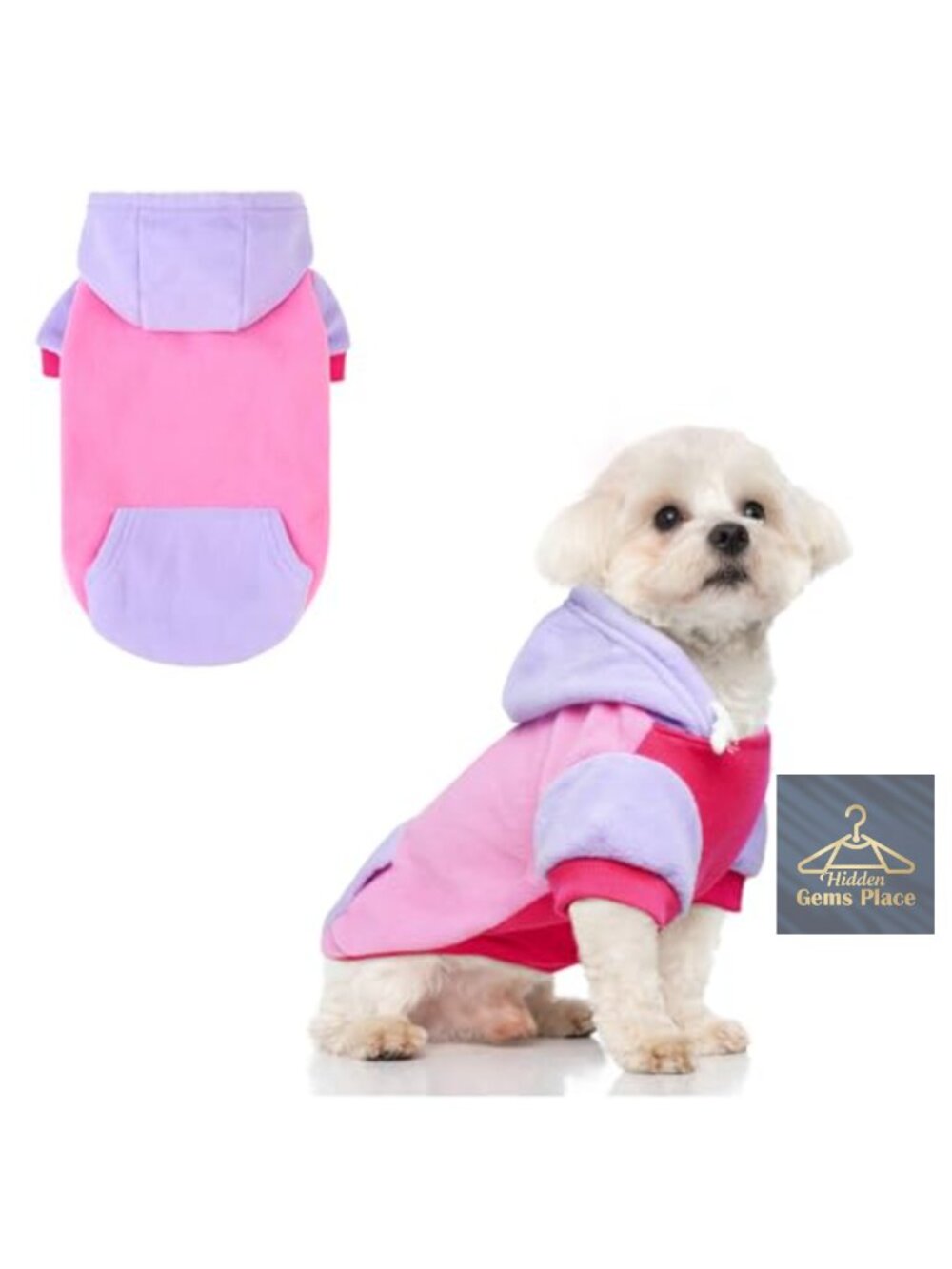 Fleece Dog Hoodie Sweatshirt with Pocket & Leash Hole, Stretchy Small Medium